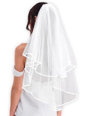 Women's White 2-tier Satin Soft Silk Classic Headpiece Bridal Veil